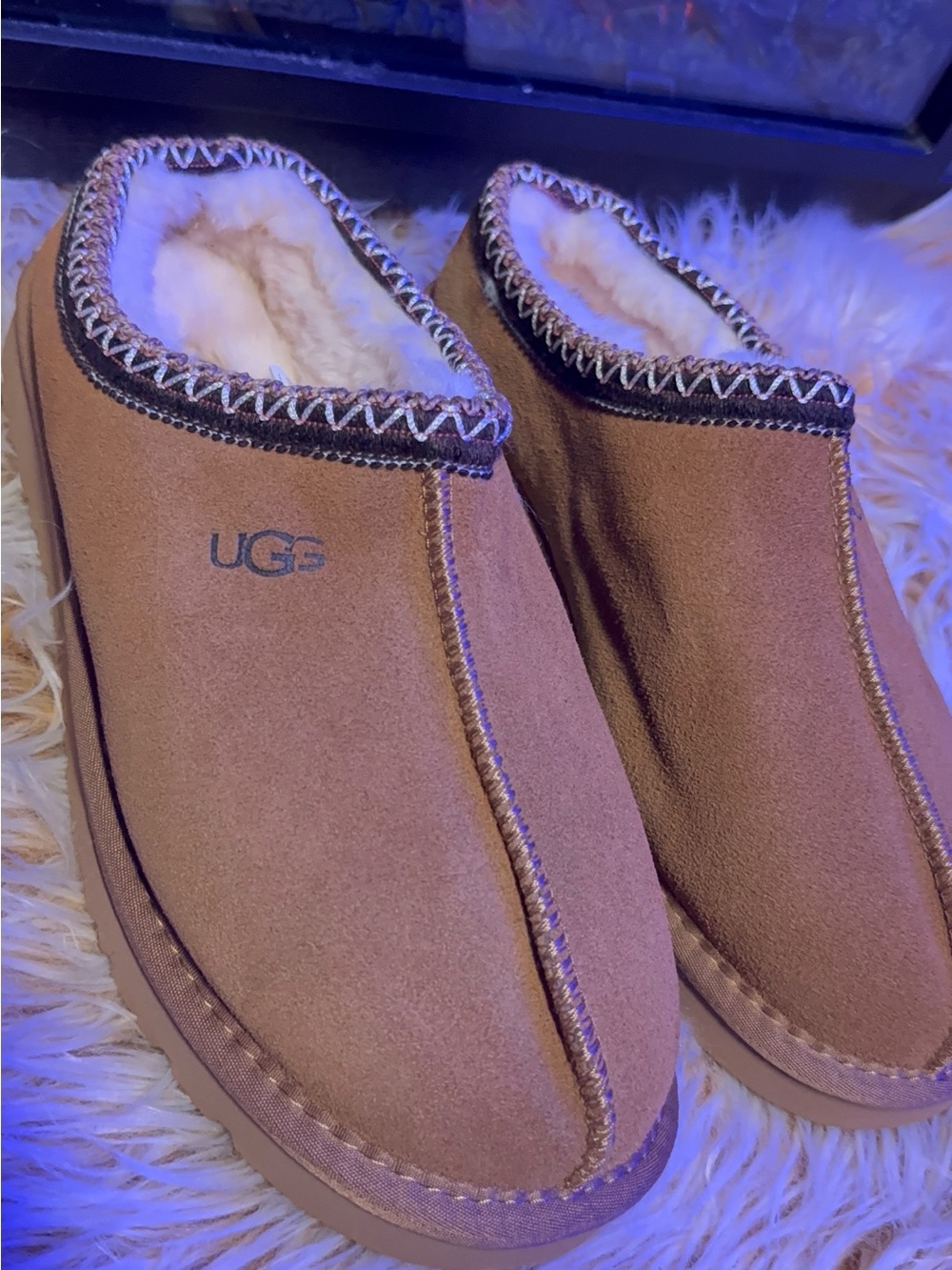 UGG Chestnut Brown Suede Shearling Mule Slippers